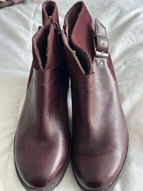 Clark’s Burgundy Suede and Leather Ankle Boots - with Buckle